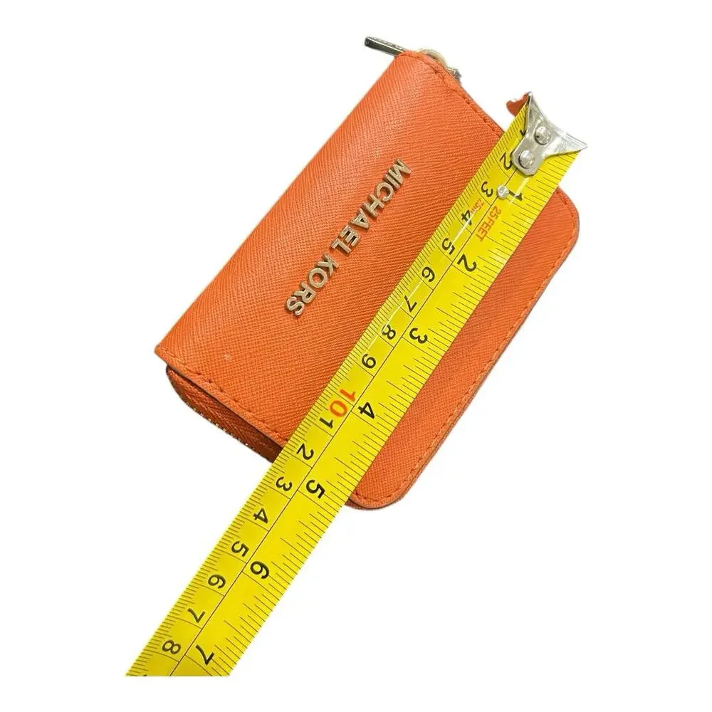 Michael Kors Pebble Leather Zip Card Holder Orange Gold Accents Preppy Summer